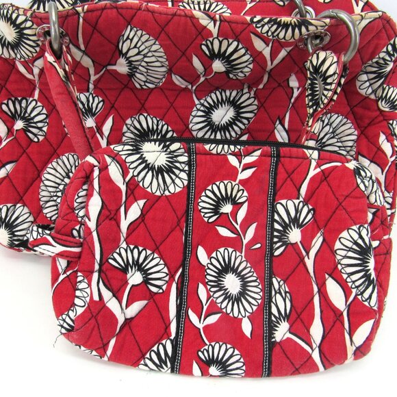 Vera Bradley Deco Daisy Double Handle & Shoulder Strap Purse with Makeup Bag - Picture 7 of 10